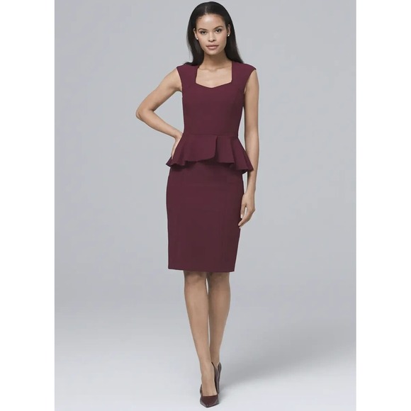 White House Black Market Peplum Dress Size 4 Wine Body Perfecting Sheath Classy - Picture 1 of 11